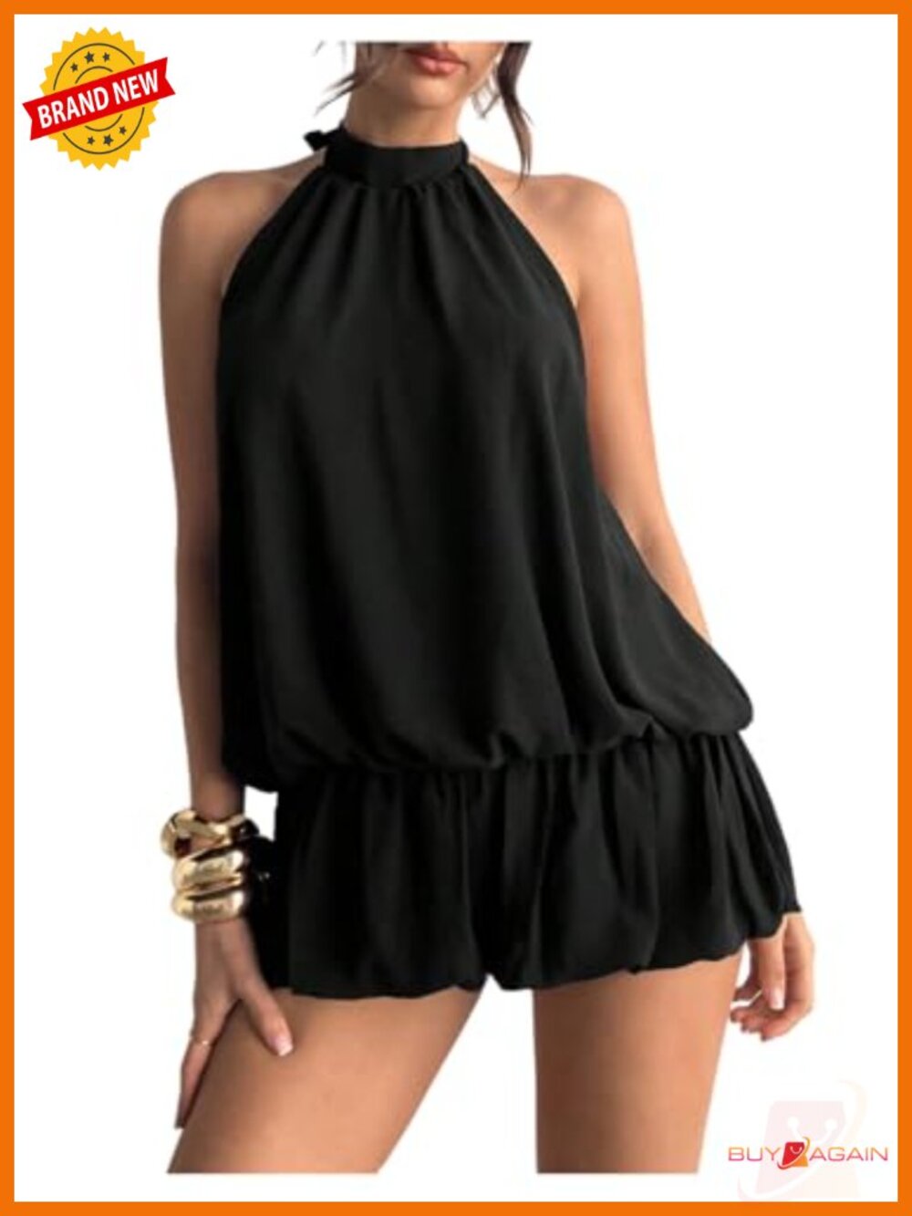 Women's Halter Neck Sleeveless Backless Ruffle Hem Mini Dress for Date Night